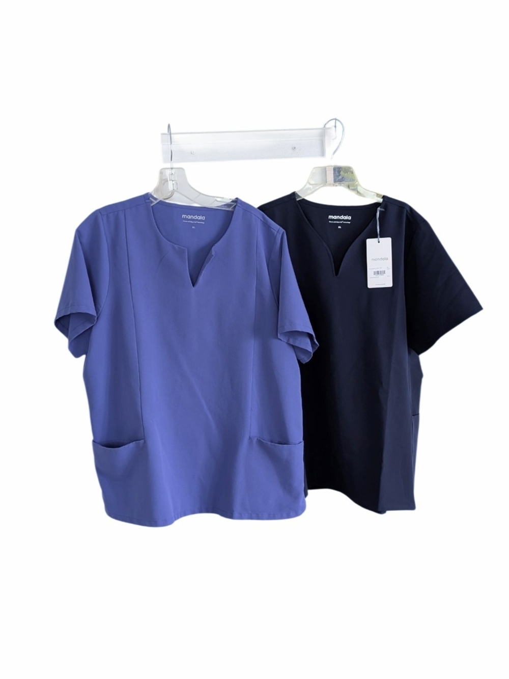 LOT of 2​,Mandala Women’s Curved V-Neck Scrub Tops Size XL, NWT & Excellent